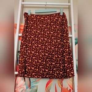 Free People Floral A-Line Skirt - Burgundy and Peach